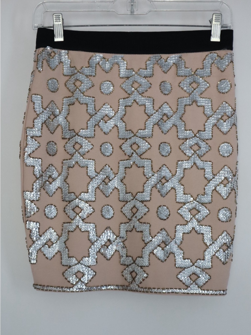 By Malene Birger Beige Pencil Skirt with Silver Sequin Motif